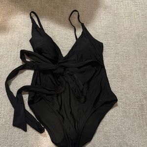 aerie Black Tie-Front Swim Chemise